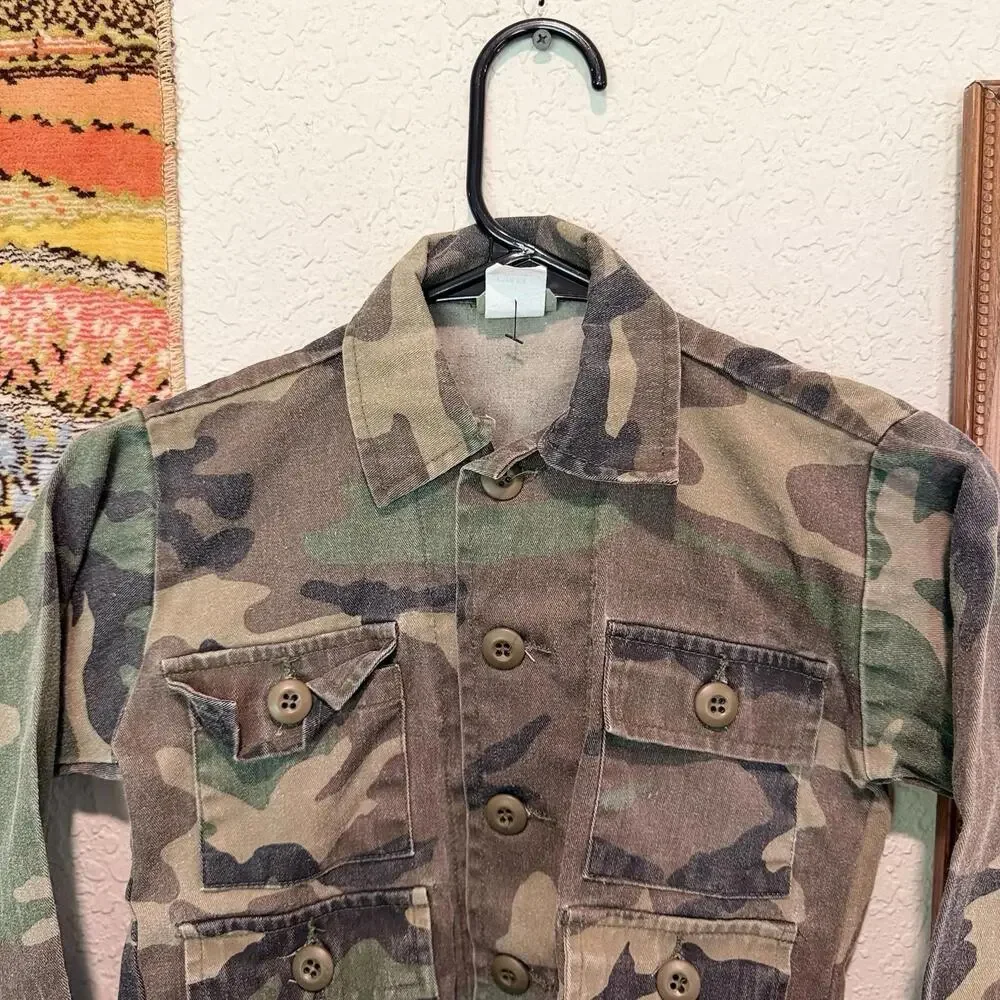 Vintage 90s RARE Green Woodland Camo Tru-Spec Military Jacket Size Kids 2T‎